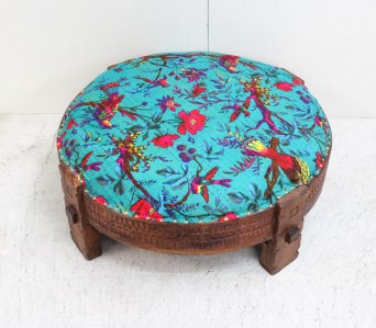 CH05 Ghatti Stool with Kantha Fabric - Blue Natural 2